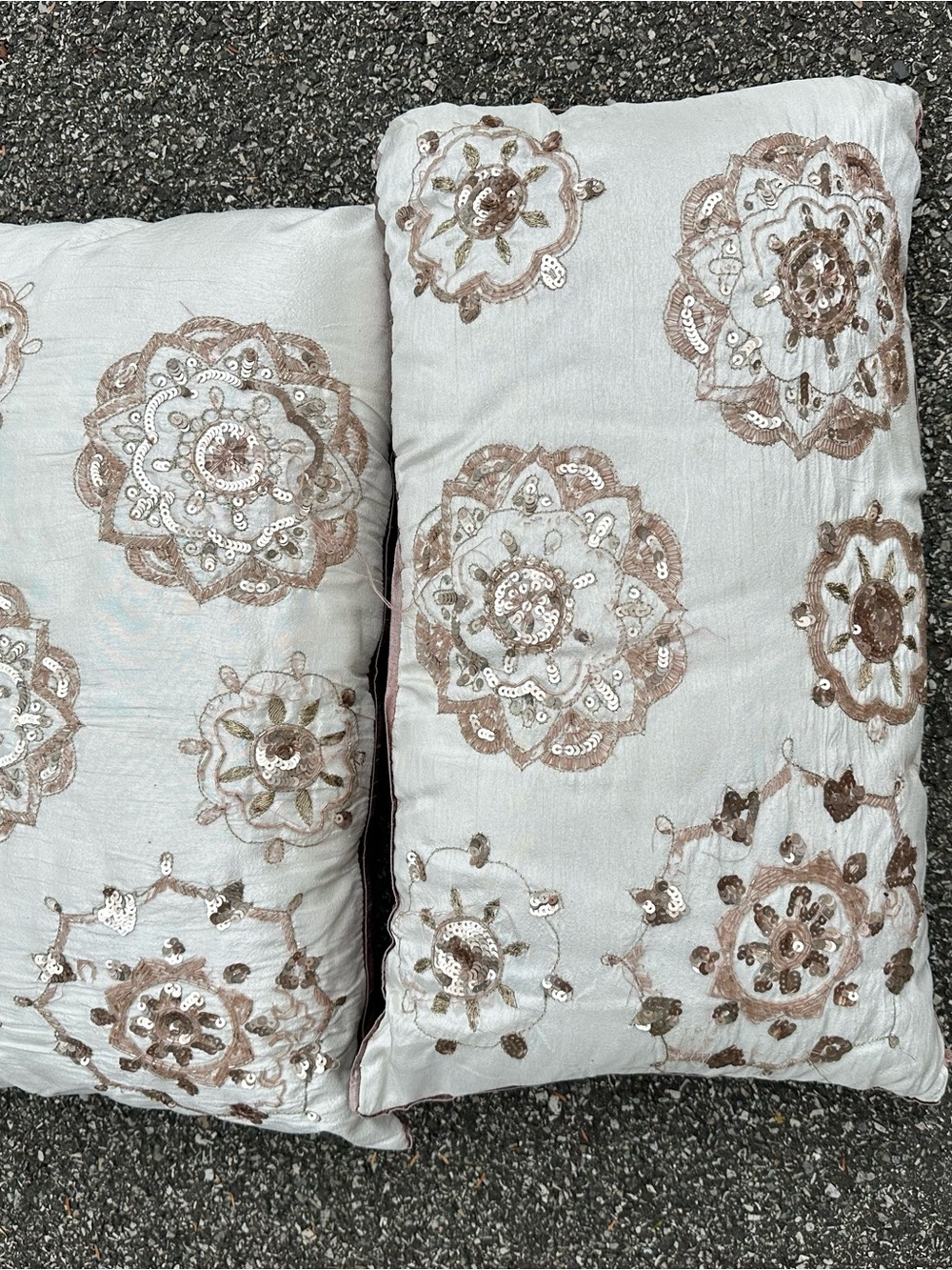 Embroidered Cream Decorative Throw Pillow with Sequin Accents